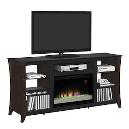 Contemporary 66" Media Mantel with Electric Fireplace Insert